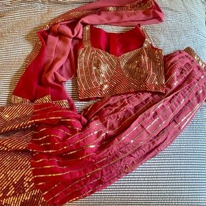 Pink Lehenga Choli with Sequin Embroidery and Dupatta